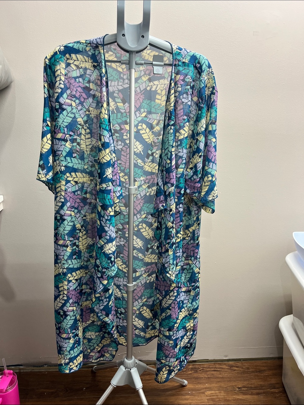 LuLaRoe Teal Blue Purple Tropical Print Kimono
